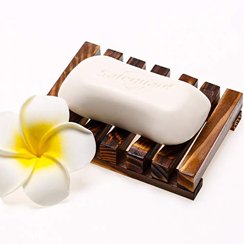 Honoson 5 Pieces Wooden Soap Dish Holder Tray Wood Bar Soap Holder Tray Self Draining Saver for Shower Bathroom Kitchen - color: Charcoal