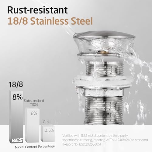 KES Bathroom Sink Drain Without Overflow, Brushed Nickel Pop Up Drain Vessel Vanity Sink Stopper 2 Pack, All Metal Rustproof Brass and 304 Stainless Steel, for 1.6"-1.9" Sink Hole, S2008D-BN-P2 - color: Brushed Nickel, style: NO Overflow, 2 Pack