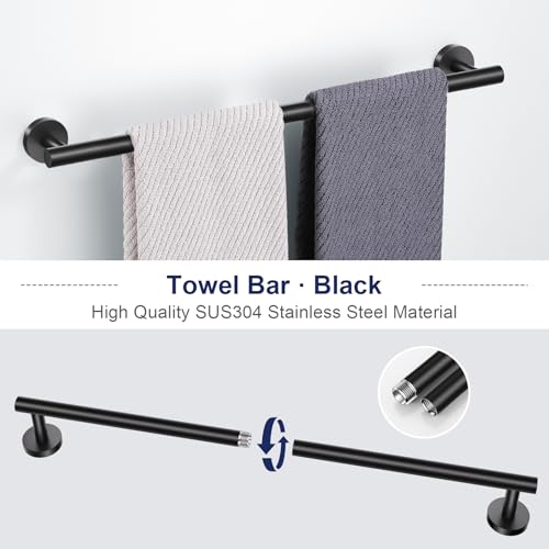 5-Piece Towel Bar Set Black Bathroom Hardware Accessories Set Upgraded Toilet Paper Holder with Shelf Towel Holder Set for Bathroom Stainless Steel Wall Mounted - color: Matte Black, size: 5-Piece Upgraded Set
