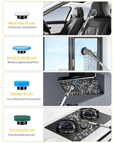 Shower Scrubber with Long Handle, Shower Cleaner Brush with 8 Floor Machine Pads, Cordless Electric Spin Scrubber for Cleaning with 2 Speed, Cleaning Supplies for Bathroom Bathtub Kitchen Floor Toilet - color: Gray, size: 8 Brush Heads