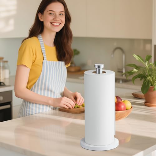 VEHHE Marble Paper Towel Holder for Kitchen Countertop, Standing Paper Towel Stand with Weighted Base & EVA Non-Slip Pad, for Bathroom or Kitchen (Silver) - color: Marble Base | Silver