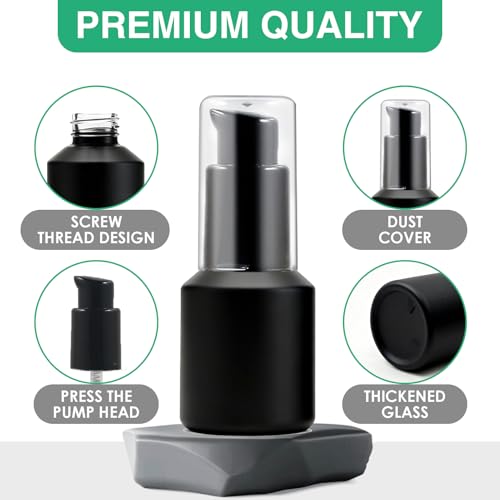 3PCS 15ML/0.5OZ Empty Black Frosted Glass Bottles with Pump Refillable Vial Cosmetic Dispenser Jars Storage Travel Lotion Container Portable Sample Bottle for Toiletries,Foundation,Cream,Gel,Lotion - color: Black, size: 0.5 OZ