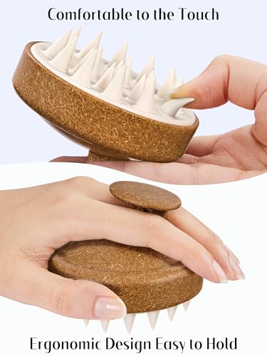 HEETA Scalp Massager Hair Growth, Soft Silicone Scalp Scrubber Shampoo Brush for Exfoliation, Dandruff Removal & Head Massage Stress Relax, Wet & Dry Use for Thick, Thin Hair Care, Brown - color: Brown