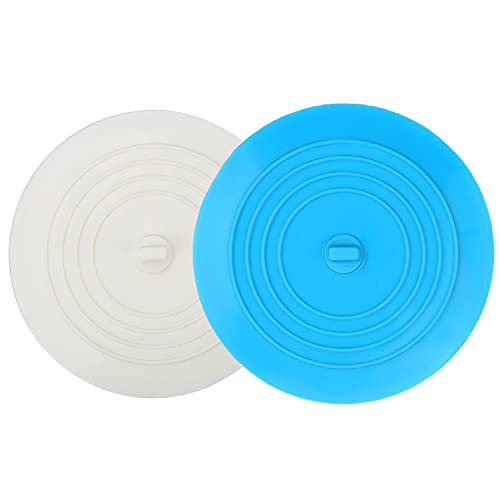 V-TOP Bath Tub Drain Stopper 2 Pack, 6 inch Silicone Drain Cover Tub Plug | Universal Flat BathTub Drain Cover Sink Stopper, Shower Drain Plug for Kitchen, Bathroom Tub Accessories and Laundry - color: 6" White&blue