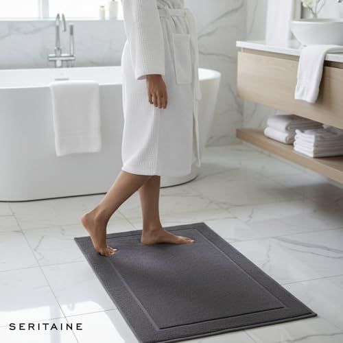 Turkish Cotton Bath Mat Set of 2-100% Turkish Cotton 21x34 inch Bathroom Floor Towel Mat (Not Rug) - Absorbent 900 GSM Hotel Spa Quality Floor Towels - Machine Washable Quick Dry - color: Anthracite (Zen Design)