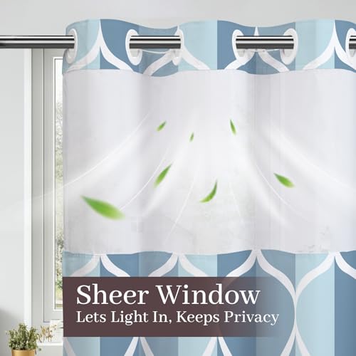 Yiatn Light Blue Hook Free Shower Curtain with Snap in Liner - Hotel Style with See Through Mesh Top Window, Modern Geometric Waterdrop Design,Waterproof and Washable,- 71x74 INCH - color: Light Blue, size: 71"W x 74"L (Pack of 1)