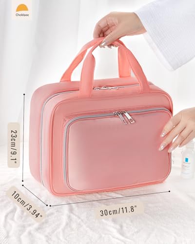 Travel Hanging Toiletry Bag for Women - Waterproof Cosmetic Organizer with Clear Window, Lightweight Bathroom Bags for Essentials, Makeup, Shampoo, Toiletries Dark Pink,Large - color: Dark Pink, size: L (11.8x9x4inch)