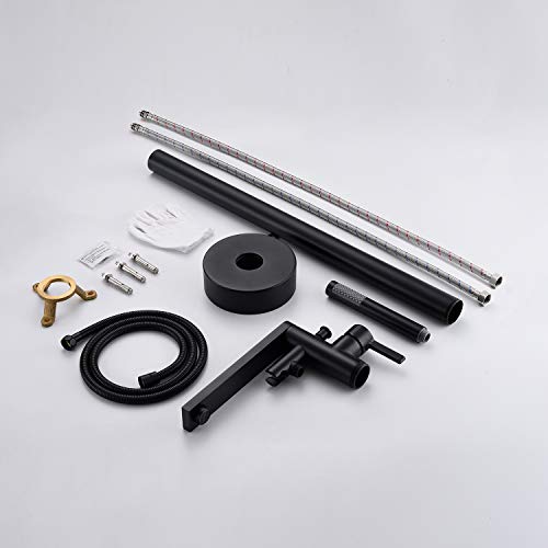 Wowkk Freestanding Bathtub Faucet Tub Filler Black Floor Mount Brass Single Handle Bathroom Faucets with Hand Shower - color: Black, style: Classic