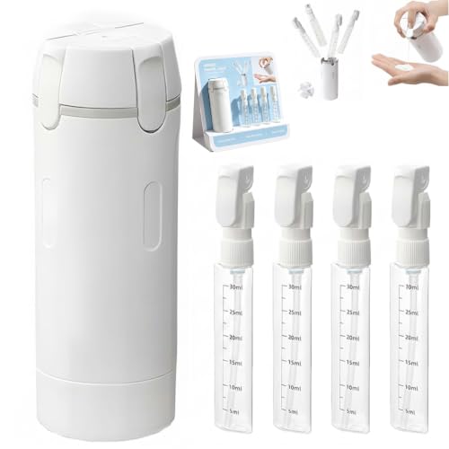 4 in 1 Travel Dispenser Bottles, Leak Proof Travel Bottles for Toiletries, 4 Pack 30ML Refillable Travel Size Containers for Shampoo, Onditioner, Travels Essentials (White) - color: White