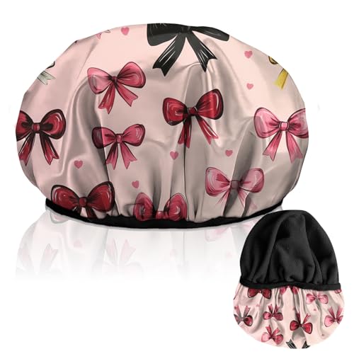 Luxury Shower Cap Terry Lined Reusable Triple Layer Waterproof Hair Elastic Caps Shower Bath Hat for Women Girls Cute Aesthetic-Pink Bowknot - color: AL20-Pink Bowknot