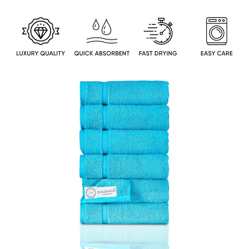 SALBAKOS 100% Turkish Cotton Hand Towel Set of 6 16x30 inch | Heirloom Quality | Hotel & Spa Collection | Ultra Soft, Super Absorbent, Long Lasting Hand Towels | Made in Turkey (Aqua, 6 Hand Towels) - color: Aqua, size: 6 Hand Towels