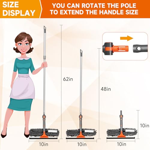 Chabatree Window Squeegee Cleaner Set 2-in-1 Window Cleaning Tool with Extendable Pole, Window Cleaning kit with Bendable Head for Indoor & Outdoor Glass for Car Indoor Outdoor High Windows（Kit1.0） - color: Grey Squeegee（with 2 Cleaning Cloth）