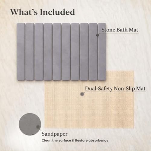 Premium Foldable Stone Bath Mat - Ultra Absorbent Quick Drying Compact Easy to Store & Clean Non-Slip Diatomaceous Earth Bath Shower Mat (Delicate Grey) - color: Light Grey