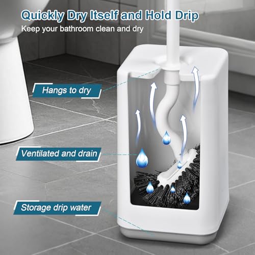 Toilet Bowl Brush and Holder 3 Pack Sturdy Plastic Long Handled Toilet Brushes for Bathroom with Ventilated Base Easy to Assemble for Deep Cleaning (White 3) - color: White 3