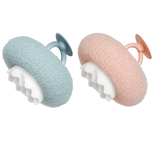 Super Soft Sunflower Suction Cup Bath Ball, 2026 Upgraded 2-in-1 Sunflower Bath Ball Exfoliating Bath Sponge Cleaning Brush, Mesh Shower Body Sponge Accessories for Women, Men Shower (2 Color) - color: Blue+pink