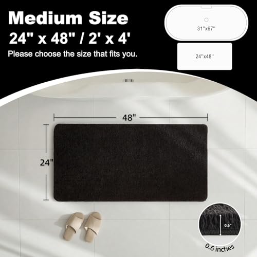 TYUU Black Bathroom Rug, Ultra Soft Bath Rugs Non Slip Washable, Super Absorbent Quick Dry Bath Mat with Rubber Backing for Bathroom Floor, Shower, or Sink, Black 24" x 48" - color: Black, size: 24" x 48"