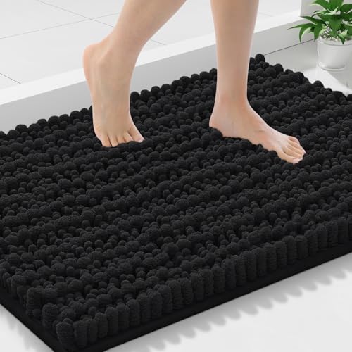 Smiry Bathroom Rugs Mat 30x18, Extra Soft Absorbent Chenille Bath Rugs, Non Slip Rubber Backing Machine Washable Quick Dry Bath Mats for Bathroom Floor, Tub, Shower, Home Decor Accessories, Black - color: Black, size: 30'' X 18''