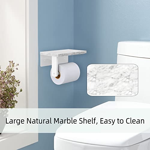 Gypie Toilet Paper Holder with Natural Marble Shelf, 304 Stainless Steel Screw Wall Mounted, Tissue Roll Paper Holder Dispenser for Bathroom Washroom White - color: White