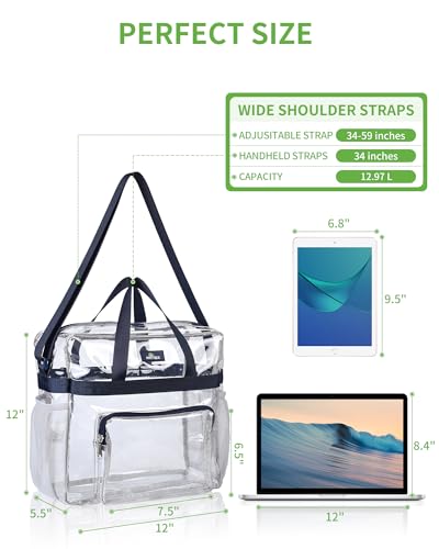 MAY TREE Clear Bag for Stadium Events 12×6×12 Clear Tote Lunch Bag with Reinforced Straps for Work, Sporting Events and Gym, Navy - color: Navy