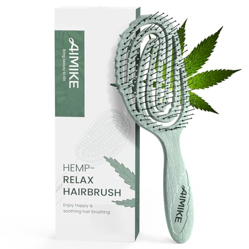 AIMIKE Hemp-Relax Detangler Hair Brush, Eco-Friendly Detangling Brush for Wavy Straight Hair, Vented Hairbrush w/Soft Bristles, Glide Through Tangles with Ease for Women, Kids, Wet & Dry Hair - color: Green