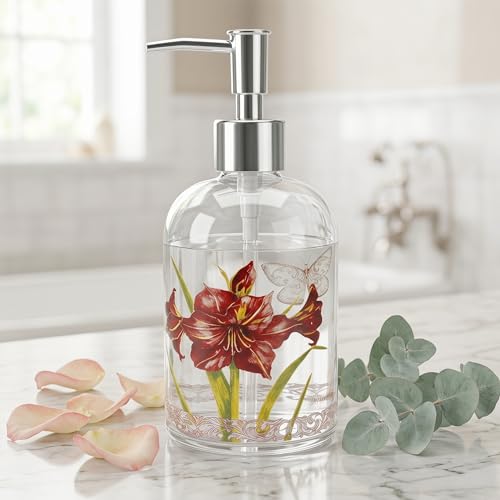 Topadorn 17oz Glass Soap Dispenser with Pump, Refillable Hand & Dish Soap Dispenser, Vintage Floral Bathroom Soap Dispenser for Kitchen, Bathroom Counter & Lotion - color: Maroon