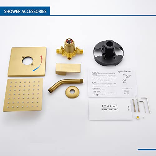 Esnbia Shower Kit, Shower Faucet Set（Valve Included) with 6-Inch Rain Shower Head, Single-Handle Shower Trim Kit, Brushed Gold - color: Brushed Gold, style: without tub spout