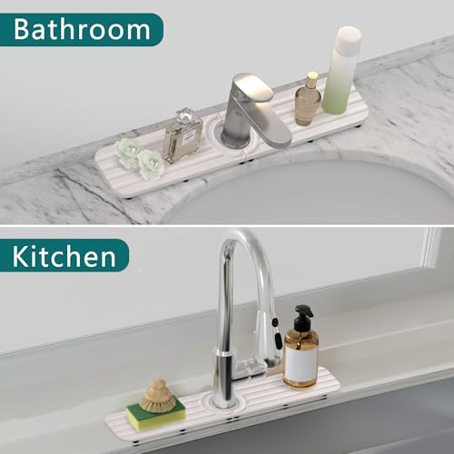 Water Absorbing Stone Kitchen Sink Mat, Faucet Splash Guard for Bathroom Counter - color: 19.7" x 3.9" White C