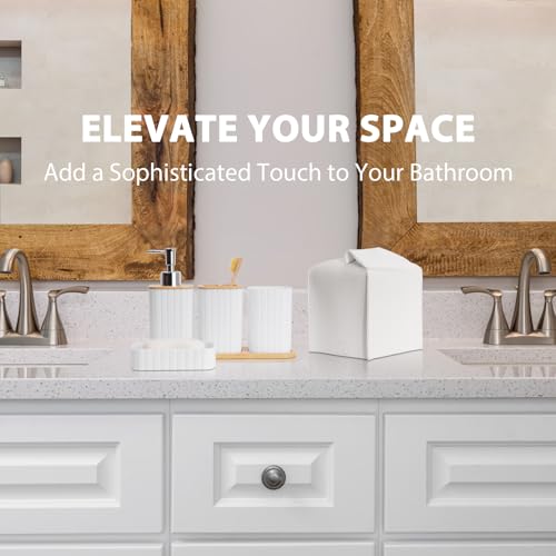 Bathroom Accessory Set - 10 Piece White Bathroom Sets Complete with Trash Can, Toothbrush Holder & Cup, Soap Dispenser, Soap Dish, Toilet Brush & Holder, Vanity Tray, Qtip Holder, Tissue Box Cover - color: White