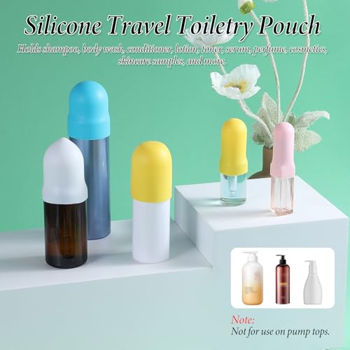 12 PCS Silicone Bottle Covers Travel Essentials, Leak Proof Elastic Sleeves Travel Size Toiletries Accessories Holiday Essentials for Women, Multiple Sizes Cover Suit for Shampoo Lotion Leak Proofing