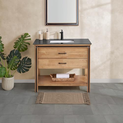 French Connection Nellore Bathroom Rugs, Woven and Beaded Bathroom Mats, Durable Non-Slip Bath Rugs, Thick BathMats, 17'' x 28'', Light Brown (FCB020920) - color: Light Brown, size: 1'5" x 2'4" (Rectangular)