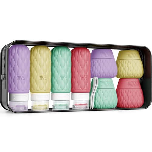 Silicone Travel Bottles for Toiletries 8 Pack Travel Size Toiletries 3.4 oz 1.7 oz, Leakproof Squeeze Travel Size Containers Refillable Cosmetic Jars Set for Shampoo, Conditioner, Creams - color: Sweet Ripple-3.4oz/1.7oz