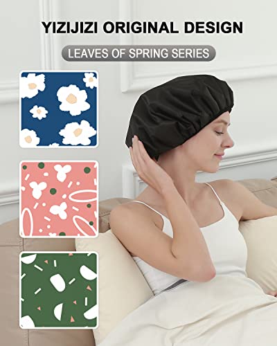YIZIJIZI Terry Lined Shower Cap, Triple Layer Large Cap for Women, Reusable Waterproof for Long Thick Hair, Black - color: Black