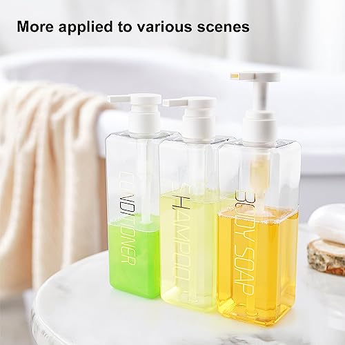 Shampoo and Conditioner Dispenser Shower Soap Bottles 3 Pack 550ml/18.6oz Refillable Shampoo Pump Bottle Dispenser Plastic Empty Body Wash Dispensers with Stylish Permanent Labels for Bathroom (Clear) - color: Clear