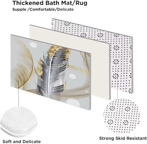 DDQQ 4Pcs Abstract Bubble and Feathers Shower Curtain Set Gray and Golden Bathroom Sets Shower Curtain with 12 Hooks Bathroom Decor with Rugs Bath Accessories with Mats Toilet Lid Cover - color: Yellow