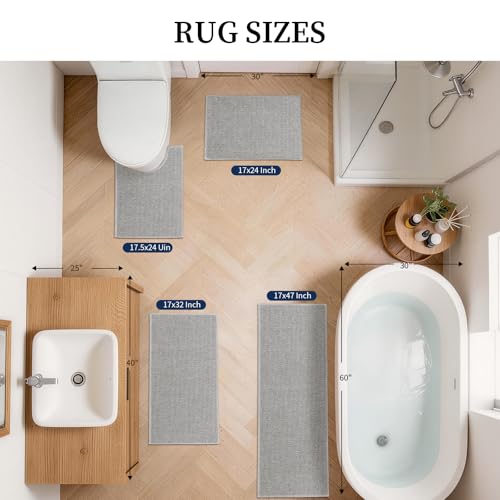 YIHOUSE Gray Bathroom Rugs Sets 4 Piece, Quick Dry Thin Bath Mat with Toilet Rug, Non Slip Absorbent Machine Washable, Bath Runner Rugs for Bathtub Sink Home Decor - color: Grey, size: 4 pieces