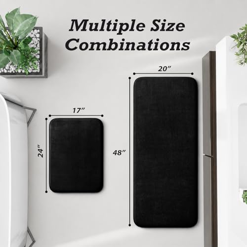 HUXMEYSON Bathroom Rugs Sets 2 Piece, Non-Slip & Quick Dry Bath Mat Set, Ultra Soft Velvet Bath Rugs for Bathroom, Toilet and Shower Floor, Black - color: Black, size: 17"x24"+20"x48"