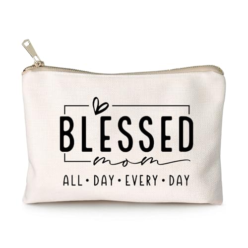 Blessed Makeup Bag for Mom, Inspirational Bible Verse Cosmetic Pouch, Mom Life Travel Toiletry Bag, Mother’s Day Birthday Gift Idea for Women, Mama Vibes Makeup Case - color: Blessed Mom
