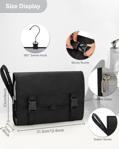 Relavel Large Toiletry Bag Travel Bag for Men, Travel Hanging Toiletries Bag with Hanging Hook, Large Capacity Door Room Essentials, Travel Organizer for Full Sized Cosmetics and Accessories - Black - color: 01 Black, size: X Large