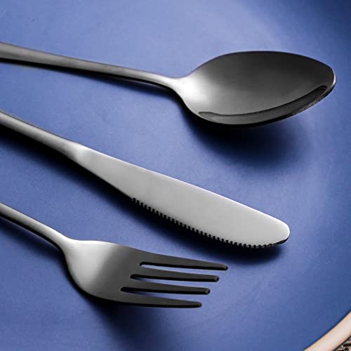 SAOSHYPEI 4-Piece Portable Utensils Set with Travel Case, Reusable Food-Grade Stainless Steel Silverware (Knife, Fork, Spoon), Dishwasher Safe Flatware for Camping, Work Lunch & Picnic, Black - color: Black1