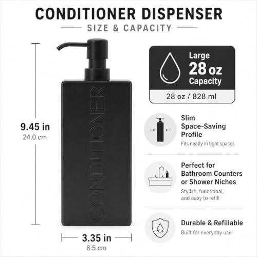 Rectangular Resin Dispenser Premium Bathroom Shampoo Conditioner Body Wash Bottle Modern Refillable Pump Design - color: Black