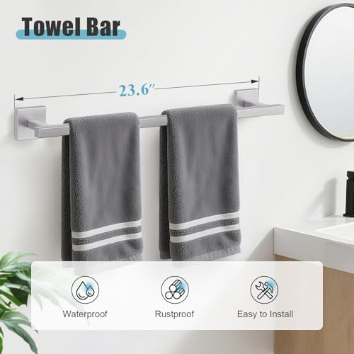 YACVCL 5-Pieces Brushed Nickel Bathroom Hardware Accessories Set Towel Bar Set Upgraded Toilet Paper Holder with Shelf Stainless Steel Wall-Mounted Bathroom Hardware Set 23.6 Inch - color: Brushed Nickel, size: 5Pcs