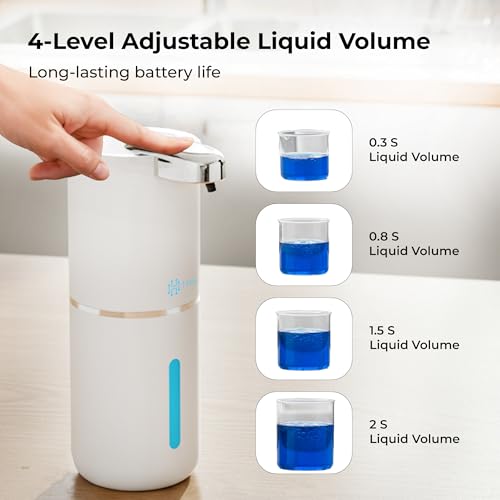 Automatic Liquid Soap Dispenser, White | IPX5 Waterproof 12.8oz / 380mL Capacity 4 Adjustable Liquid Levels USB-C Rechargeable Long-Lasting Battery - color: White (Liquid)