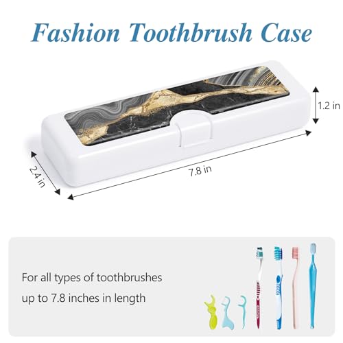 Toothbrush Travel Case - Colorful Pattern, Holder and Covers for Toothbrushes, Includes Tongue Scraper Case - color: Black Marble, size: Large