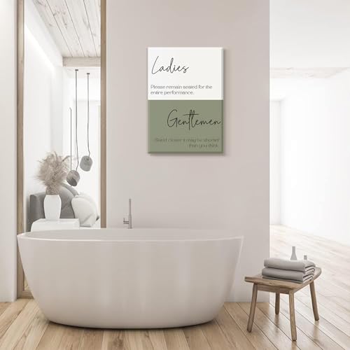 HDXUFJQ Funny Canvas Wall Art - White and Green Toilet Room Humor Wall Decor - Amusing Farmhouse Bathroom Sign - Picture Print - Ladies and Gentlemen - Ready to Hang (8"x10") - color: Wrapped Canvas Bathroom Sign, size: 10"L x 8"W