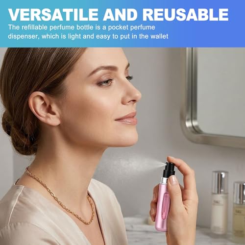 CoguZed 4 Pack 5ml Refillable Perfume Atomizer Empty Bottles, Travel Size Cologne Dispenser with Visual Window, Bottom Fill Mini Scent Spray Pump for Men and Women