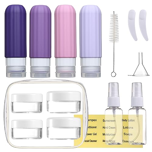 Mrsdry 16 Pack Travel Bottles for Toiletries, Leakproof Travel Containers for Toiletries, TSA Approved Silicone Travel Accessories Squeezable Refillable 3oz for Shampoo Conditioner Lotion - color: Purple
