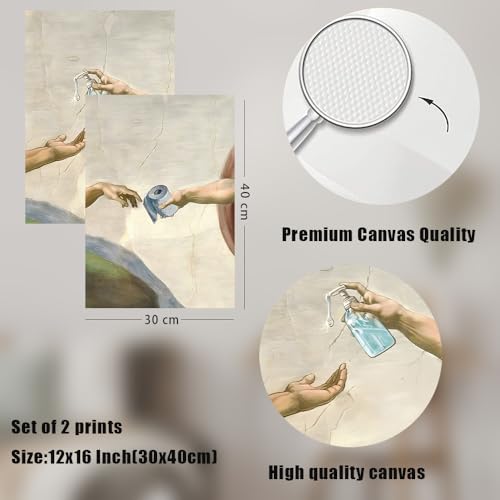 Laylwhq Bathroom Wall Art Retro Funny Hand Of God Canvas Decor, 12 * 16in | 2 Pcs, Humor Handwashing Fluid Toilet Paper Theme, Unframed, Paintings Prints Posters - color: bathroom, size: 12"Wx16"Hx2