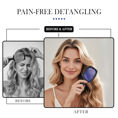 Detangler Brush – 2 Pack Vented Hair Brush for Wet/Dry Hair – Easy, Pain-Free Detangler Brush Reduces Knots & Breakage – For Curly, Straight, Thick or Fine Hair – Women, Men & Kids (Black+Blue) - color: Black+Blue