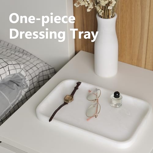 Karibiber Vanity Tray, 11.8inch Marble Bathroom Tray for Countertop, White Marble Bathroom Dresser, Stone Serving Tray for Kitchen Counter, Storage Organizer for Decor, Perfume, Jewelry - color: Namib Bianco