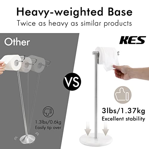 KES Toilet Paper Holder Stand, Freestanding Toilet Paper Roll Holder with Modern Natural Marble Base, White Freestanding Toilet Tissue Holder SUS304 Stainless Steel Brushed Finish BPH284S1-2 - color: Brushed Steel, size: 20.6"H